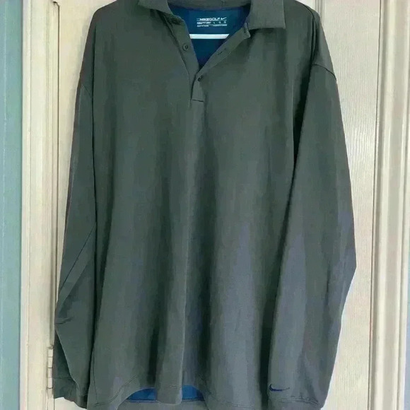 Vintage Nike Golf Long-sleeve Polo Fit Dry Gray with Blue pinstripes L Taiwan. - Picture 1 of 5